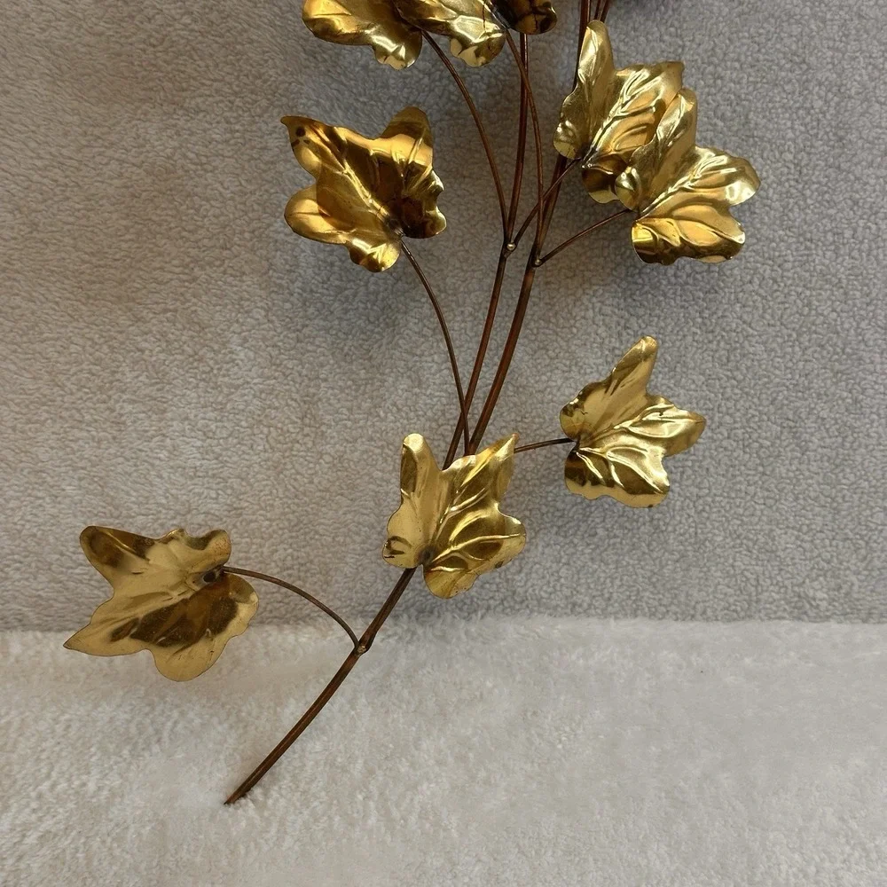 HOMCO‎ Vintage Ivy Leaf Branch Brass & Gold Tone Metal Wall Decor 18